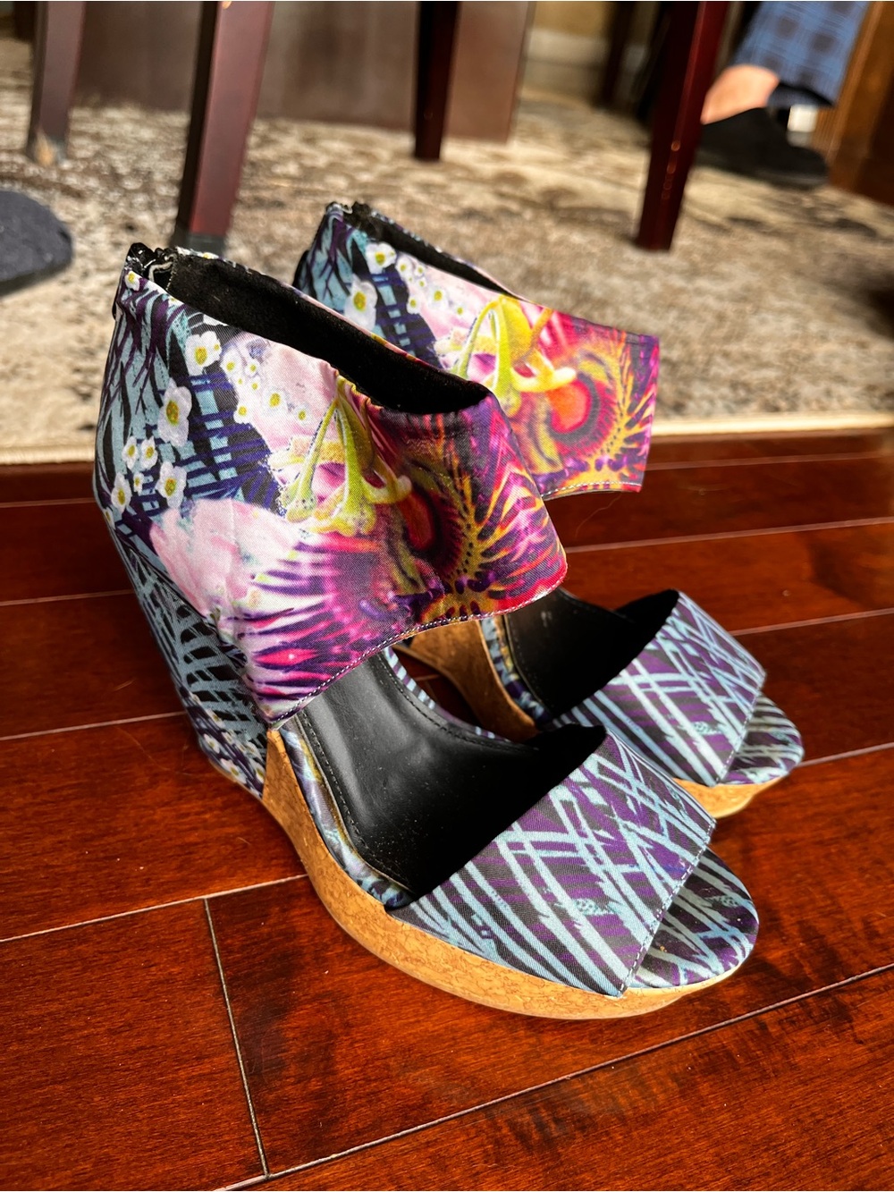 Call It Spring Purple Multi Patterned Wedge Sandals